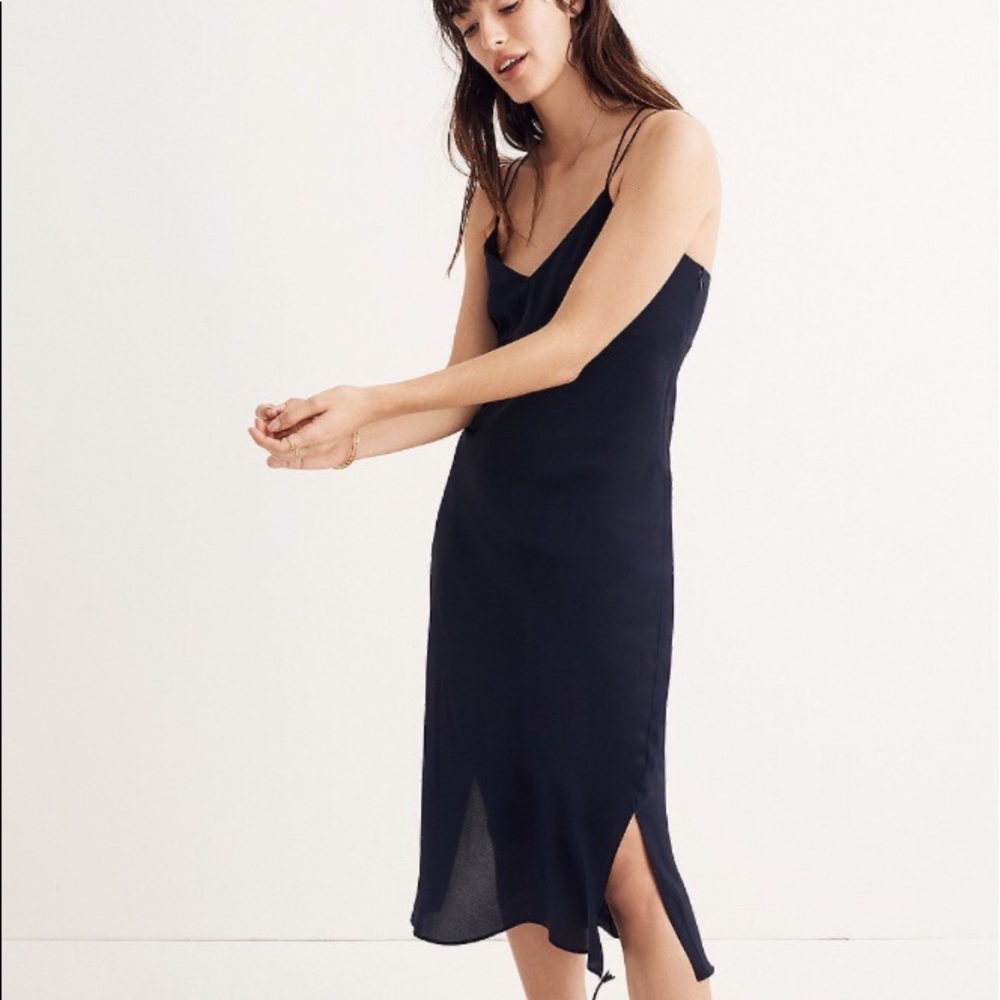 Madewell Silk Slip Dress in Night Vision (Navy)